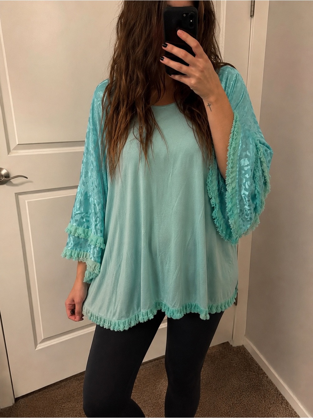 Umgee Aqua Ruffle Sleeve Blouse